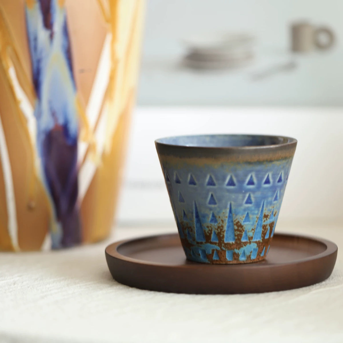 Vintage Reactive Glaze Underglaze Ceramic Coffee Cup