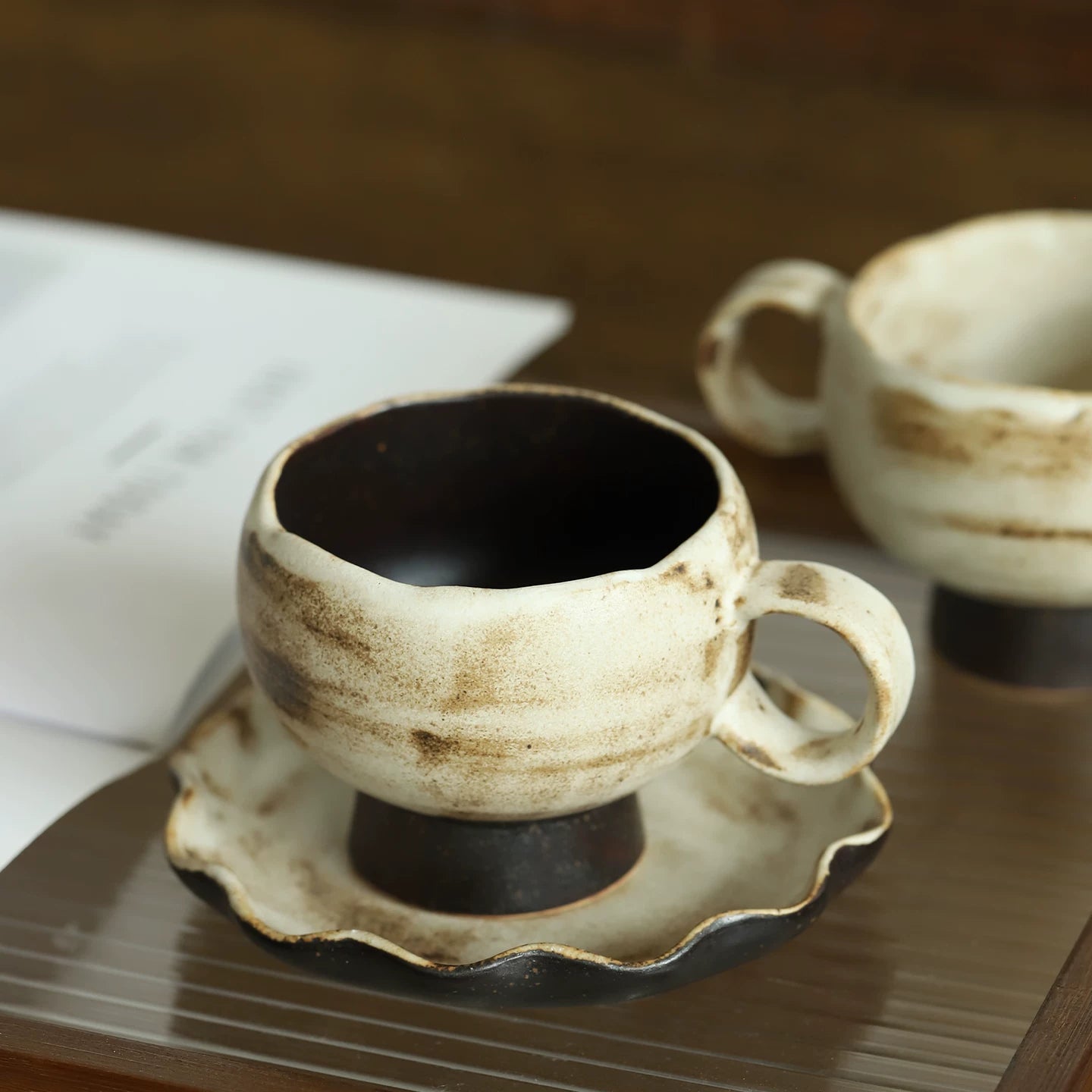 Wabi-Sabi Rustic Ceramic Pedestal Coffee Cup