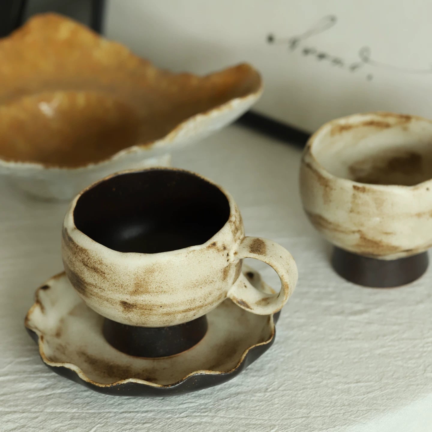 Wabi-Sabi Rustic Ceramic Pedestal Coffee Cup