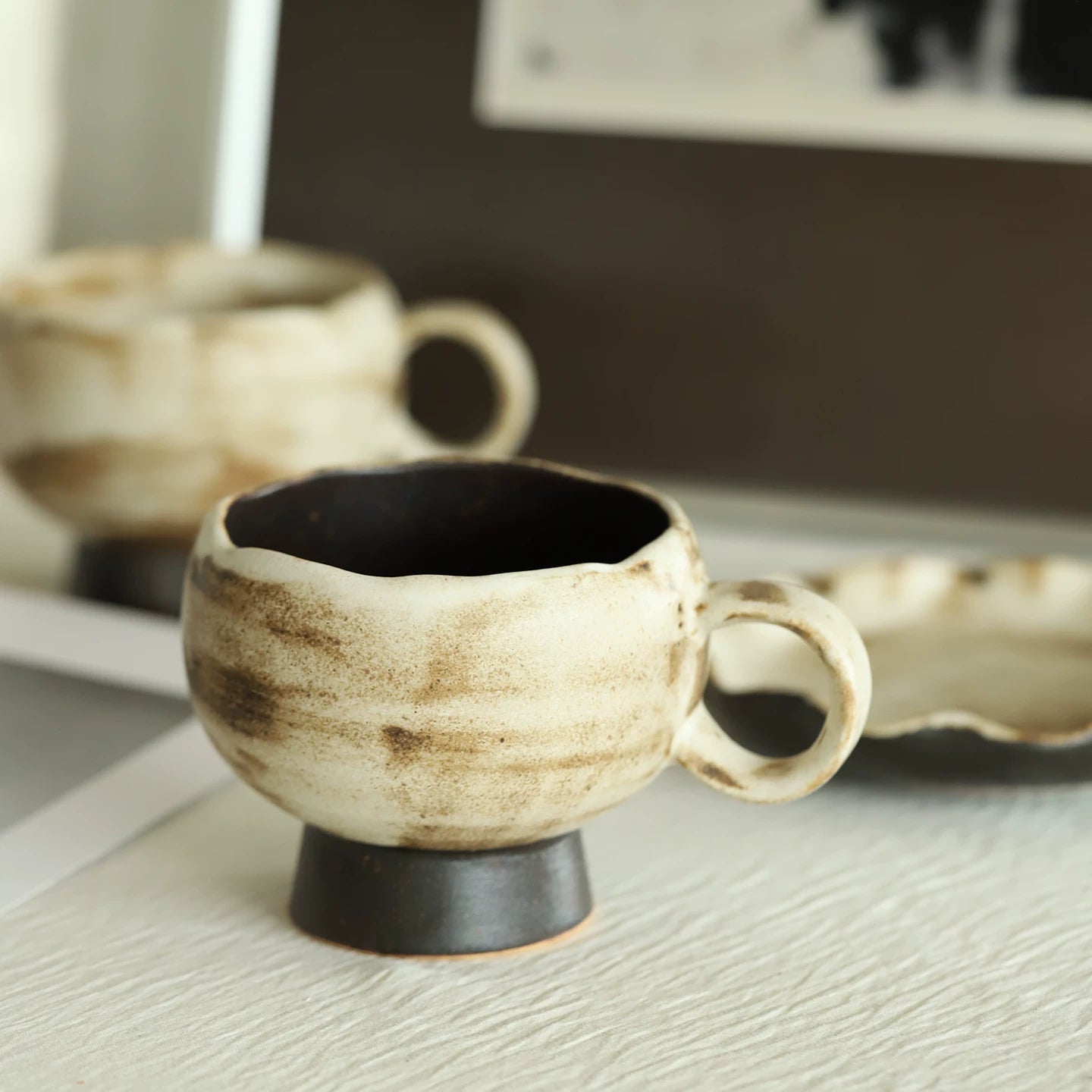 Wabi-Sabi Rustic Ceramic Pedestal Coffee Cup