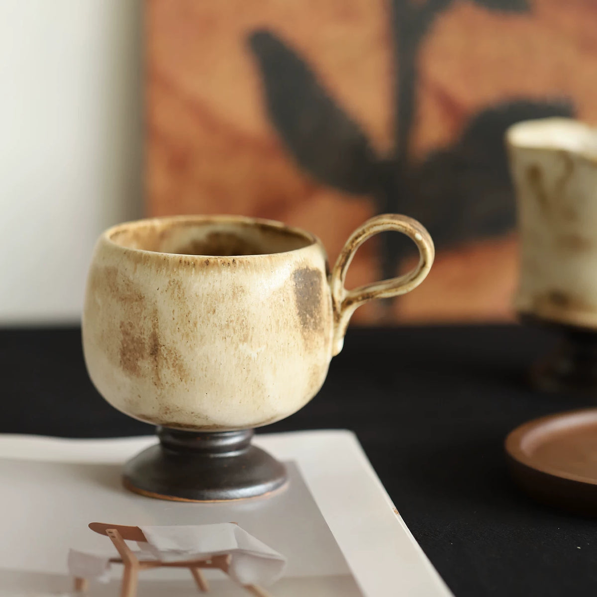 Wabi-Sabi Handmade Ceramic Pedestal Coffee Cup