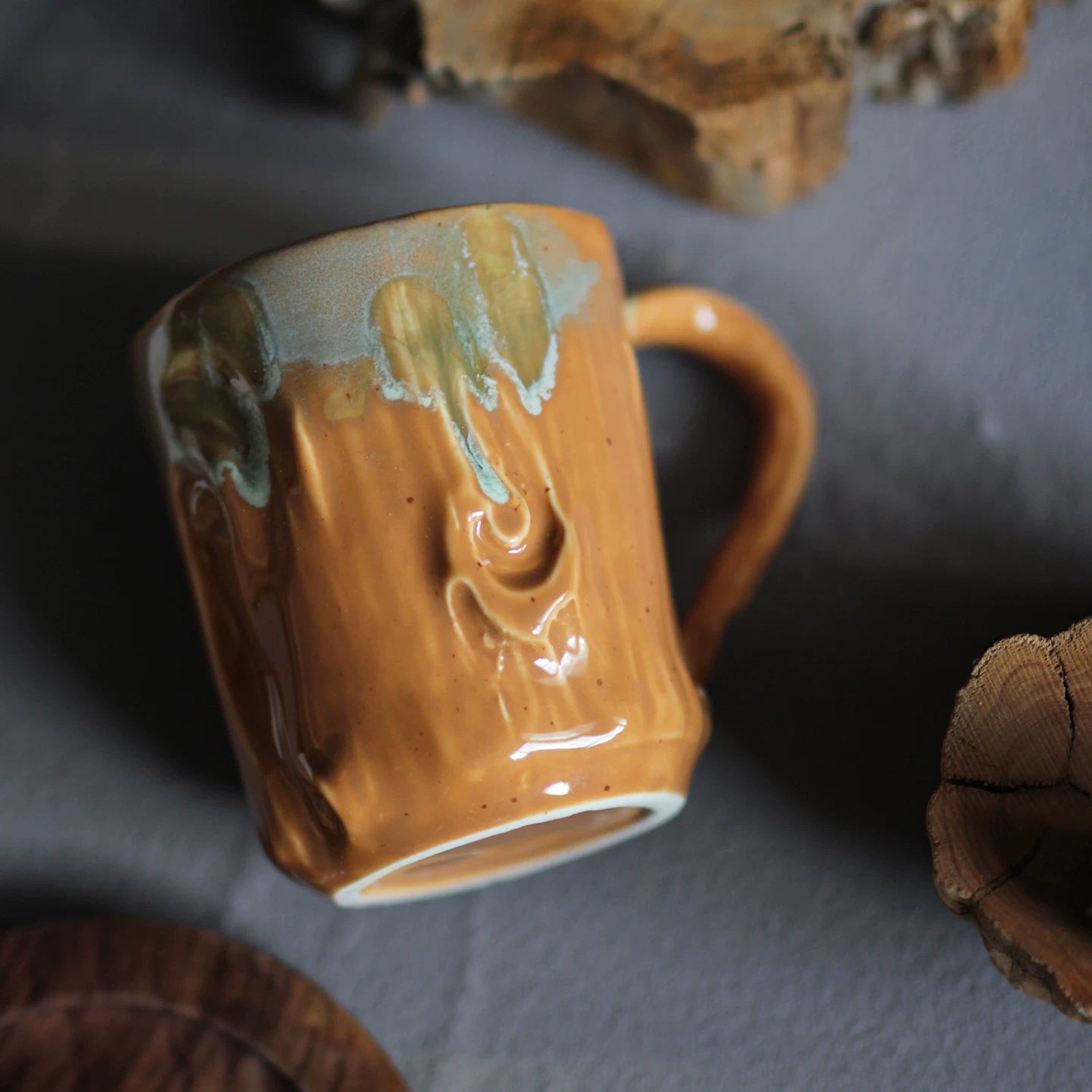 Vintage Tree Stump Style Ceramic Coffee Cup