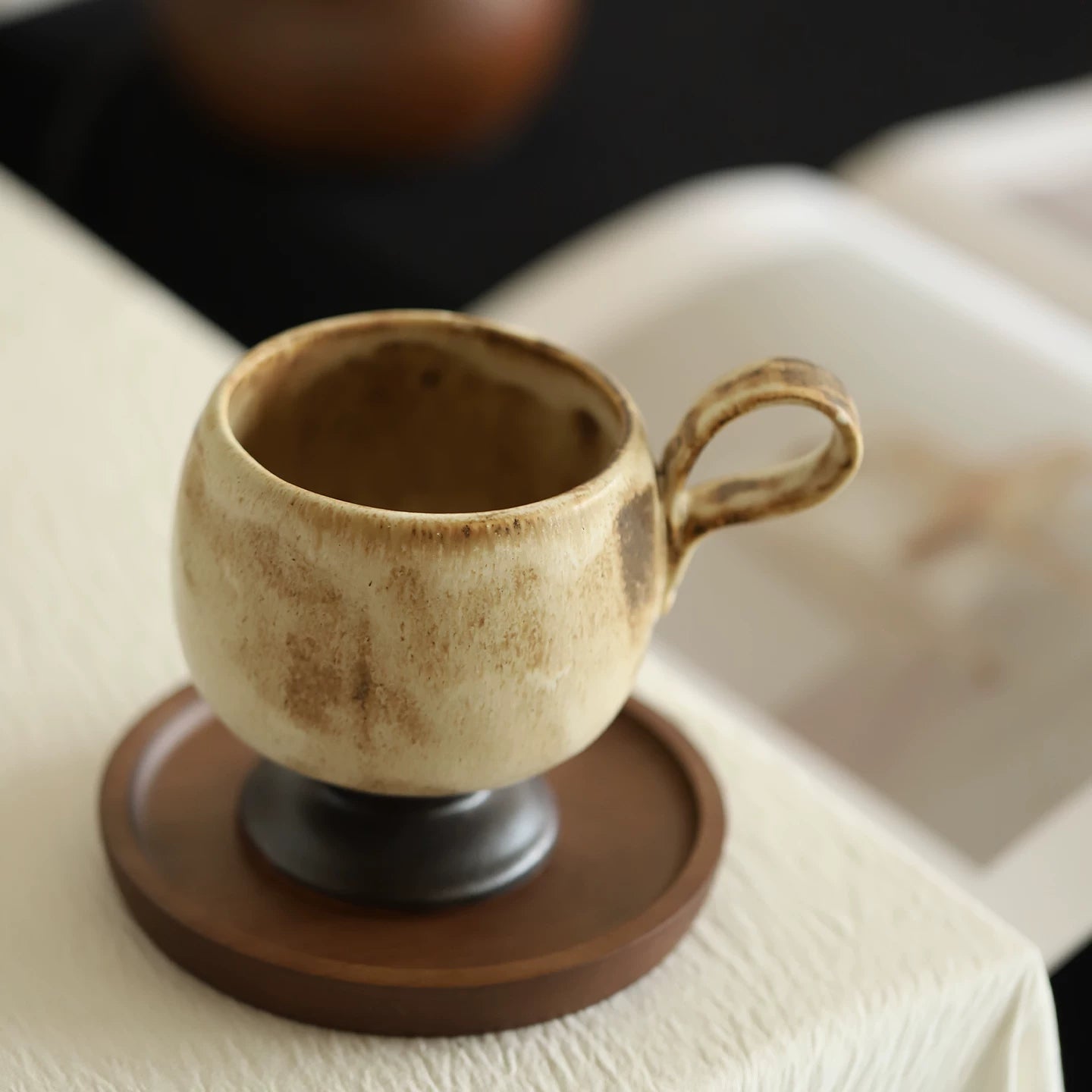 Wabi-Sabi Handmade Ceramic Pedestal Coffee Cup