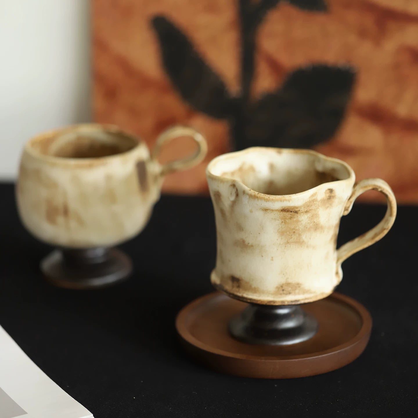 Wabi-Sabi Handmade Ceramic Pedestal Coffee Cup