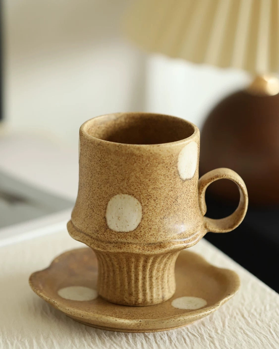 Wabi-Sabi Polka Dot Ceramic Pedestal Coffee Cup