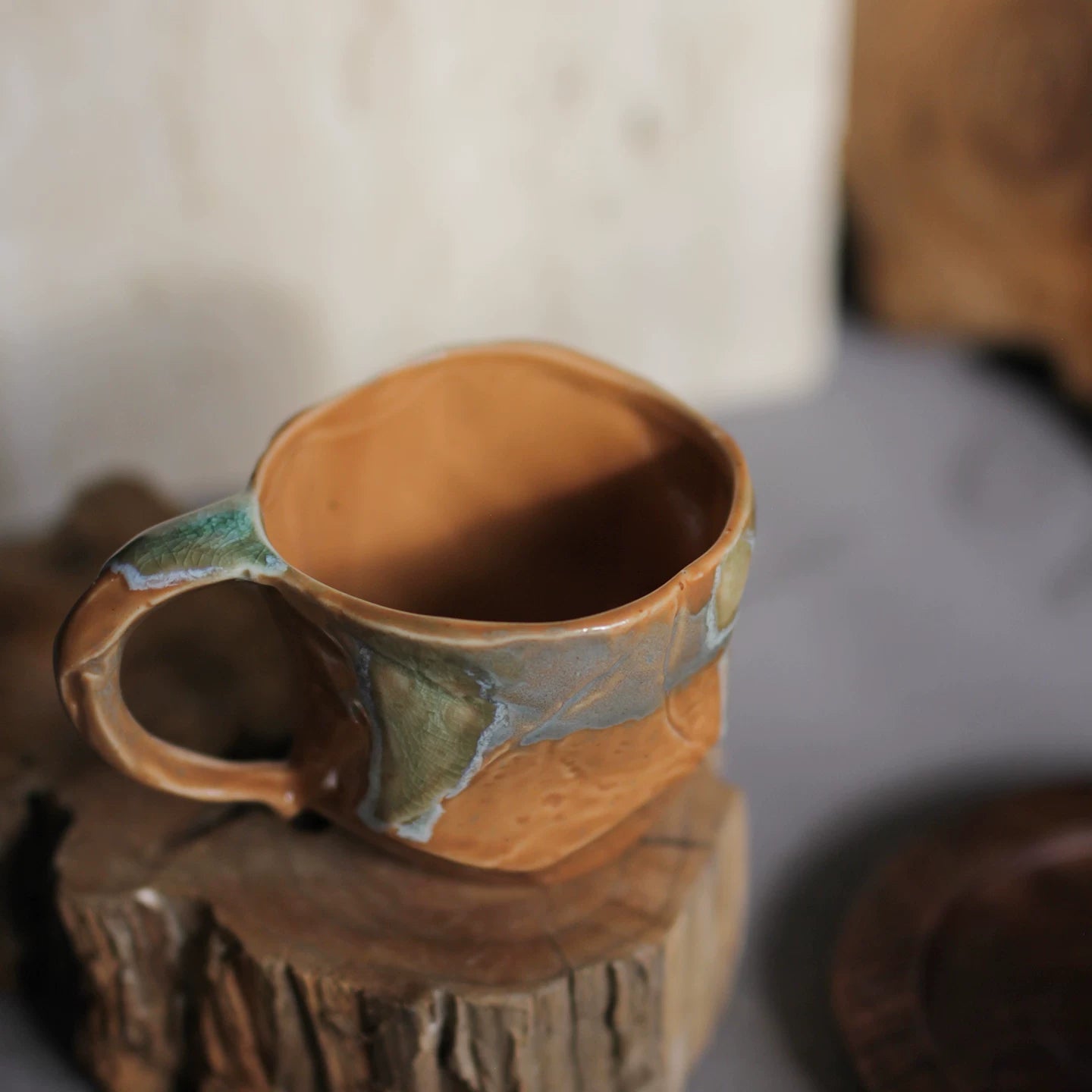 Vintage High-Fired Underglaze Ceramic Coffee Cup
