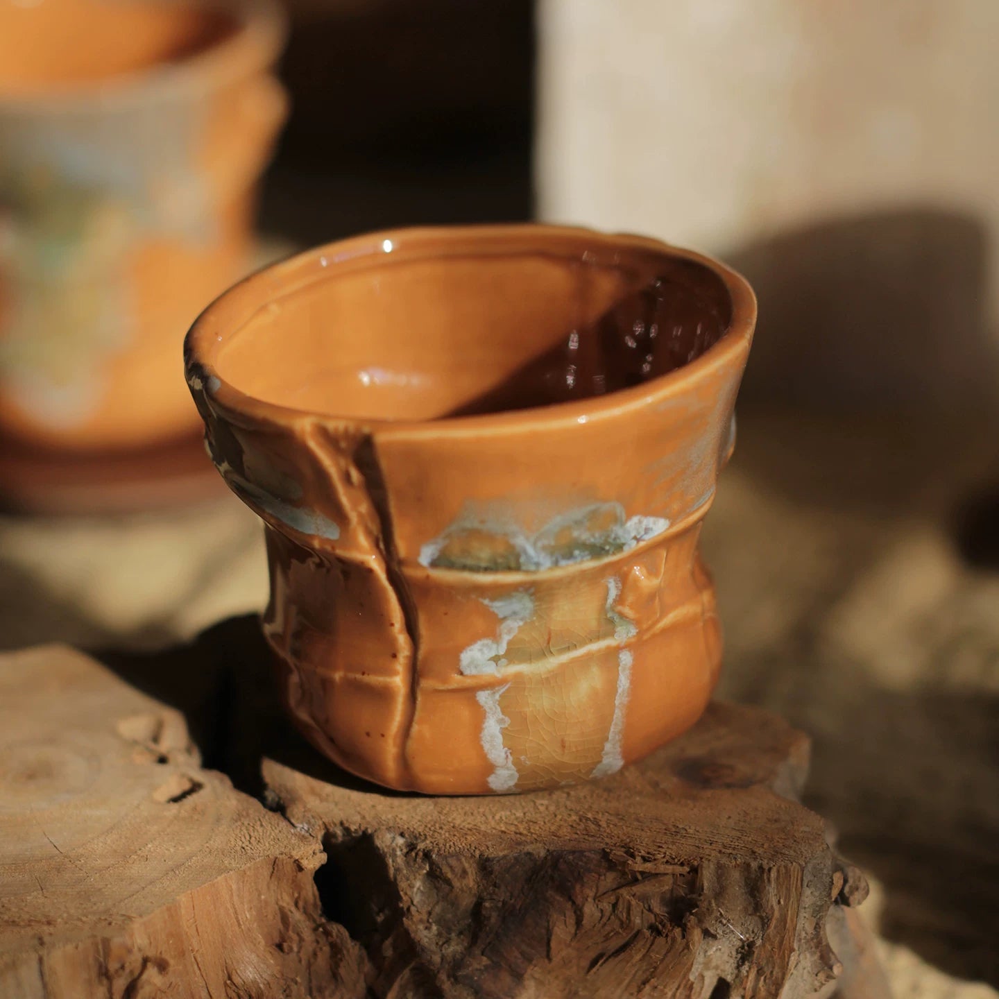 Vintage Irregular Underglaze Ceramic Coffee Cup