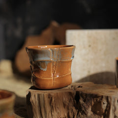 Vintage Irregular Underglaze Ceramic Coffee Cup