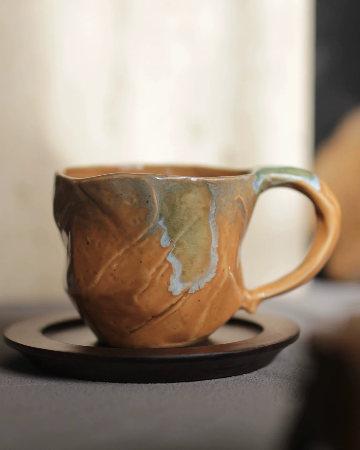Vintage High-Fired Underglaze Ceramic Coffee Cup
