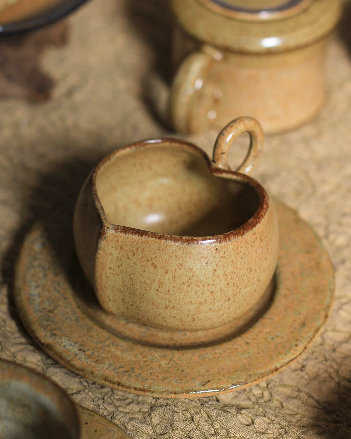 Vintage Heart-Shaped Ceramic Coffee Cup